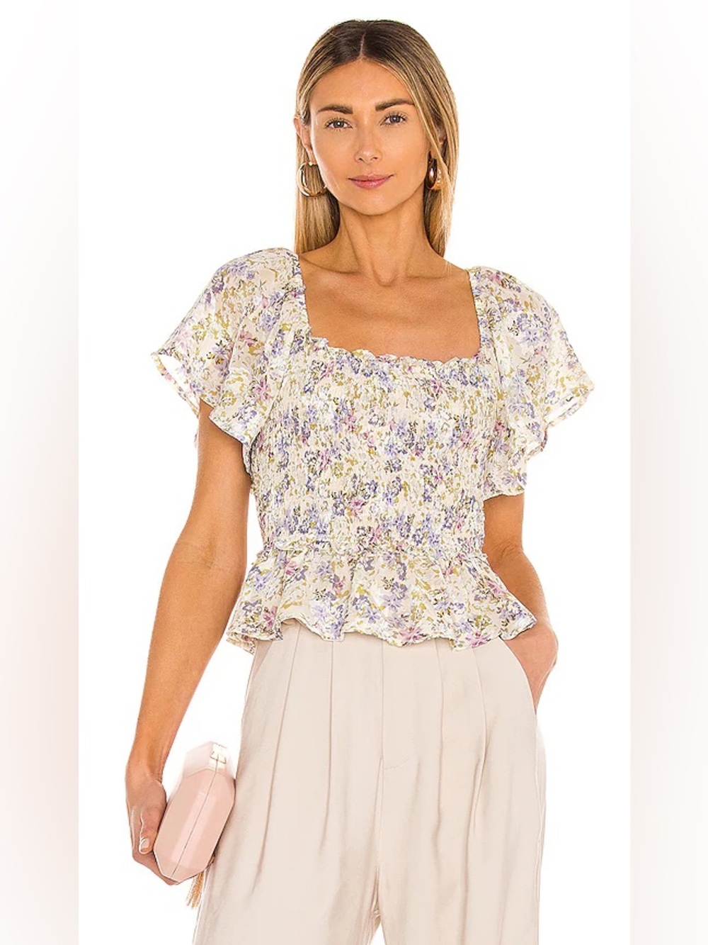 ASTR the Label January Top Ivory Lilac Floral XS Cottagecore